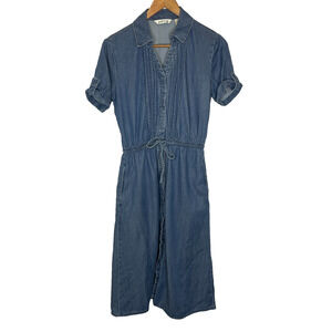 Women's XS Orvis Pleated Front Midi Chambray Short Sleeve Midi Dress
